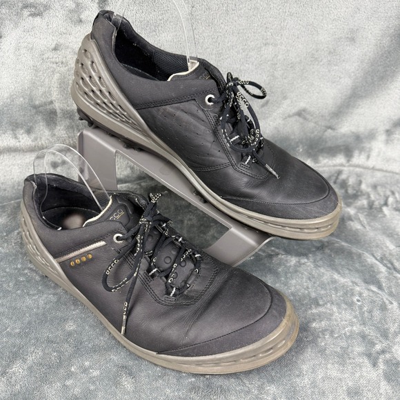 Ecco Golf Shoes Black Leather Spiked‎ Athletic Comfort Mens Performance
